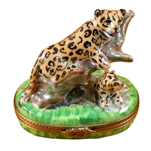 Panther with Baby Limoges Box Limoges Porcelain Box