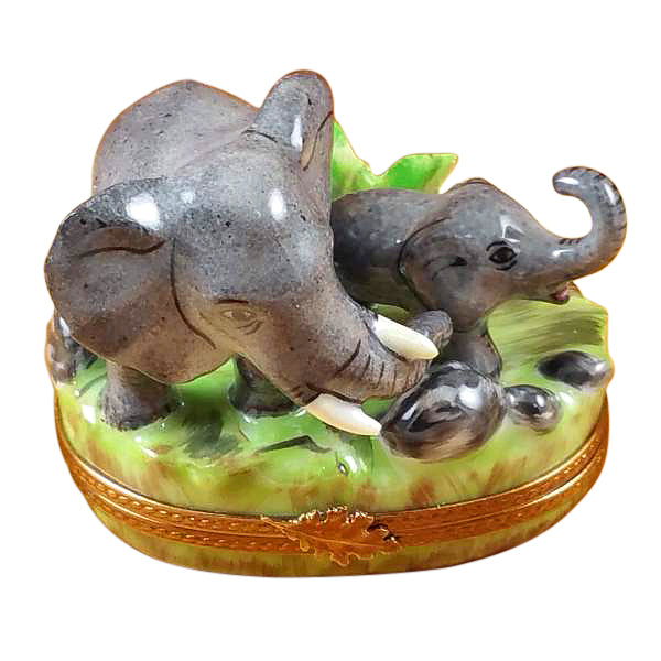 Elephant with Baby Limoges Porcelain Box