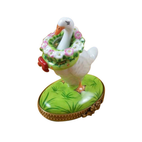 Goose with Spring and Christmas Wreaths Limoges Box Limoges Porcelain Box