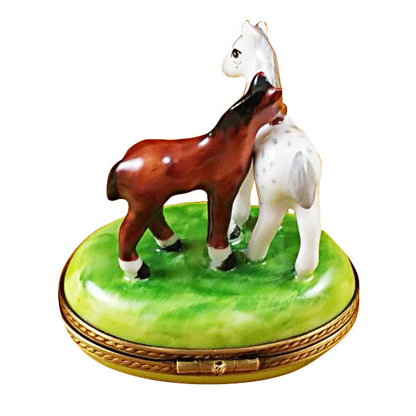 Two Horses on Small Oval Limoges Porcelain Box