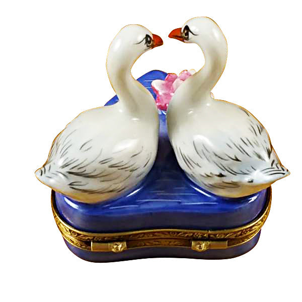 Two Swans on Heart Limoges Porcelain Box