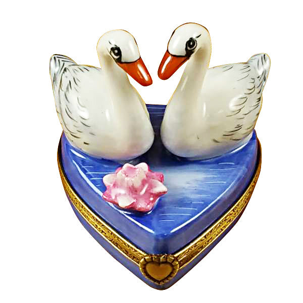 Two Swans on Heart Limoges Porcelain Box