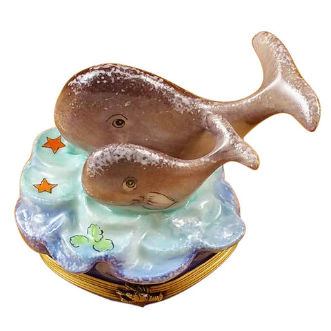 Whale with Baby Limoges Porcelain Box