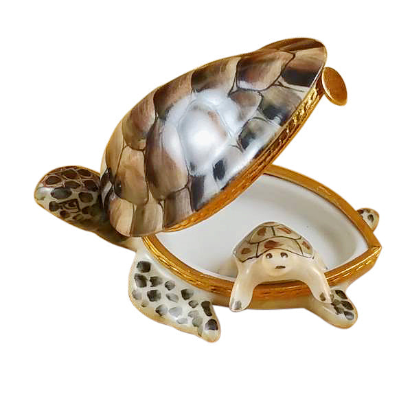 Turtle with Baby Limoges Porcelain Box