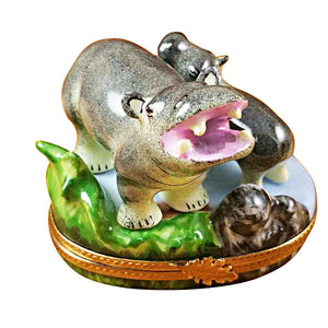 Hippo and Baby Limoges Porcelain Box