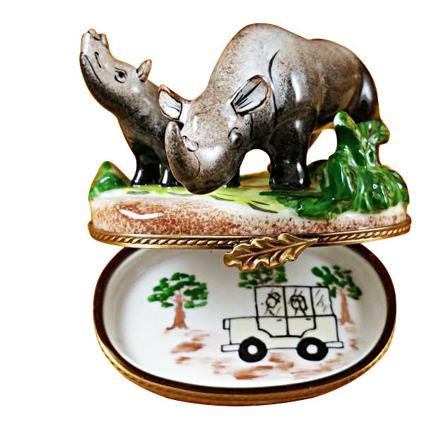 Rhino and Baby Limoges Porcelain Box