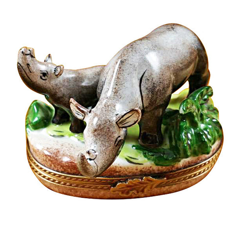 Rhino and Baby Limoges Box Limoges Porcelain Box