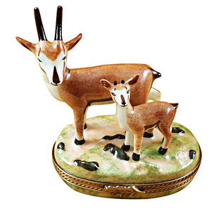 African Antelope with Baby Limoges Porcelain Box
