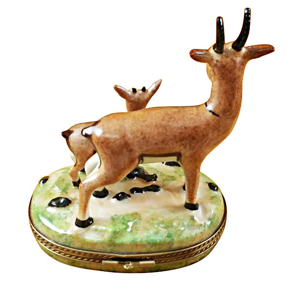 African Antelope with Baby Limoges Porcelain Box