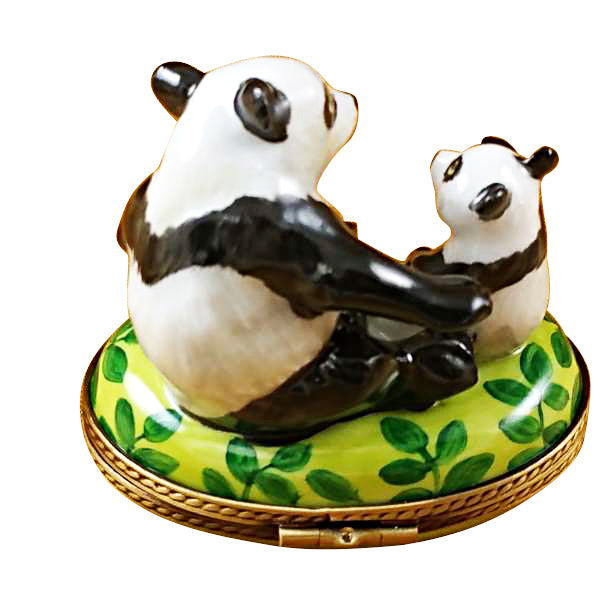Panda and Cub Limoges Porcelain Box