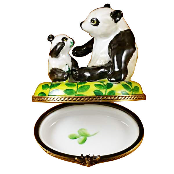 Panda and Cub Limoges Porcelain Box