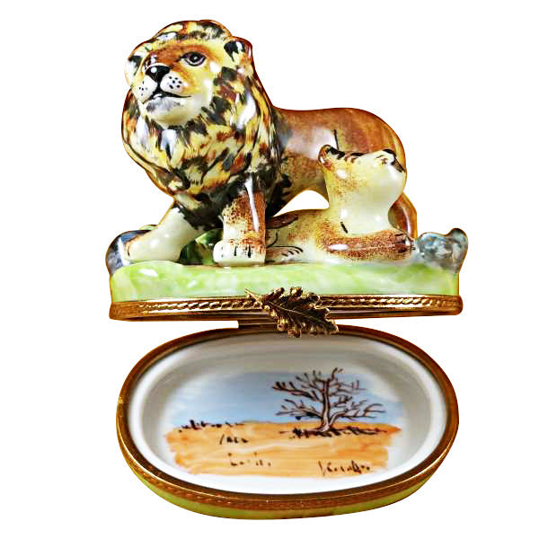 Lion with Baby Limoges Porcelain Box