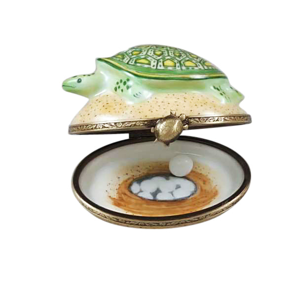 Turtle on Sand with Removable Egg Limoges Porcelain Box