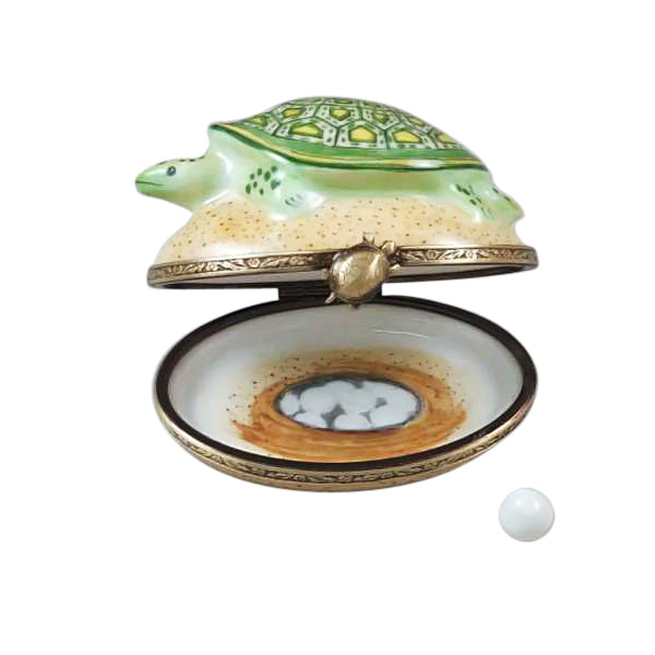 Turtle on Sand with Removable Egg Limoges Porcelain Box