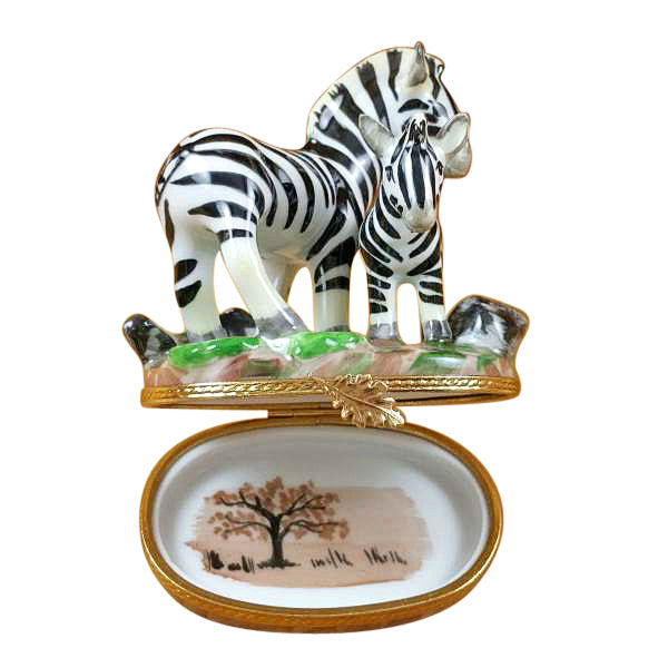 Zebra with Baby Limoges Porcelain Box