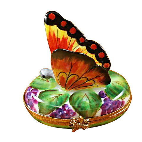 Butterfly on Grapes Limoges Porcelain Box