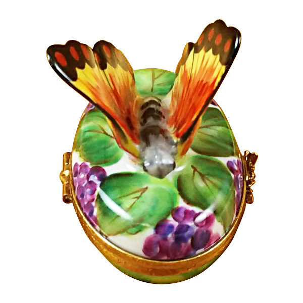 Butterfly on Grapes Limoges Porcelain Box