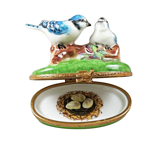 Blue Birds with Eggs Limoges Porcelain Box