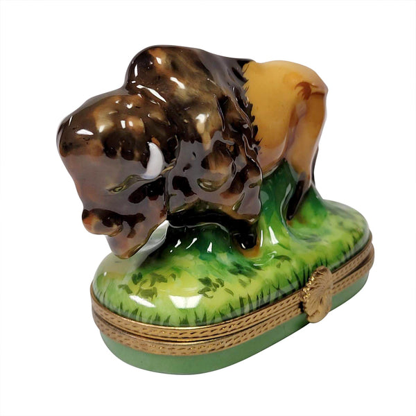 Standing Buffalo with Removable Cowboy Hat Limoges Porcelain Box