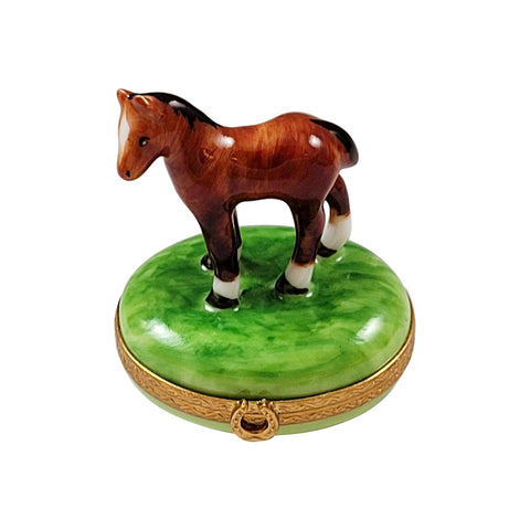 Standing Mini Horse with a Removable Brass Horseshoe Limoges Porcelain Box