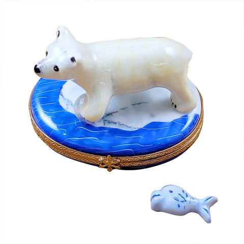 Polar Bear with Fish Limoges Box Limoges Porcelain Box