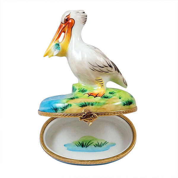 Pelican with Removable Fish Limoges Porcelain Box