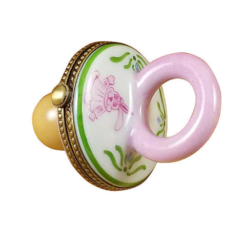 Pacifier with Rabbits - Pink Limoges Box Limoges Porcelain Box