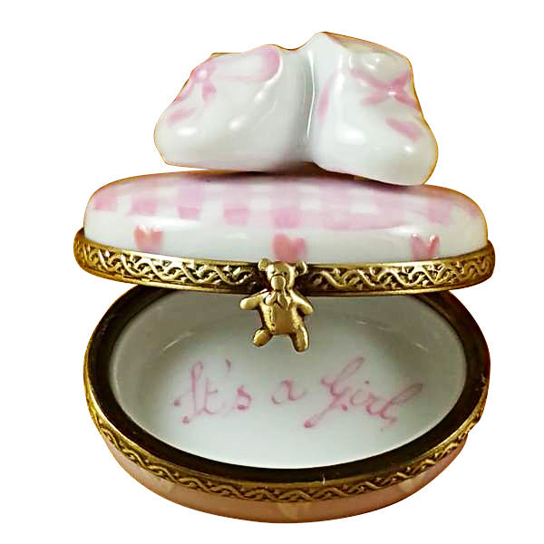 Pink It's A Girl with Shoes Limoges Porcelain Box