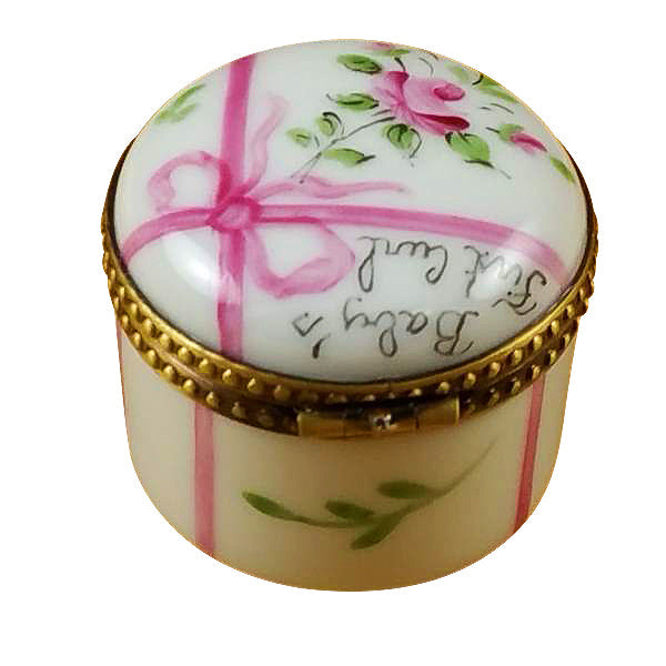 Round Pink First Curl Limoges Porcelain Box