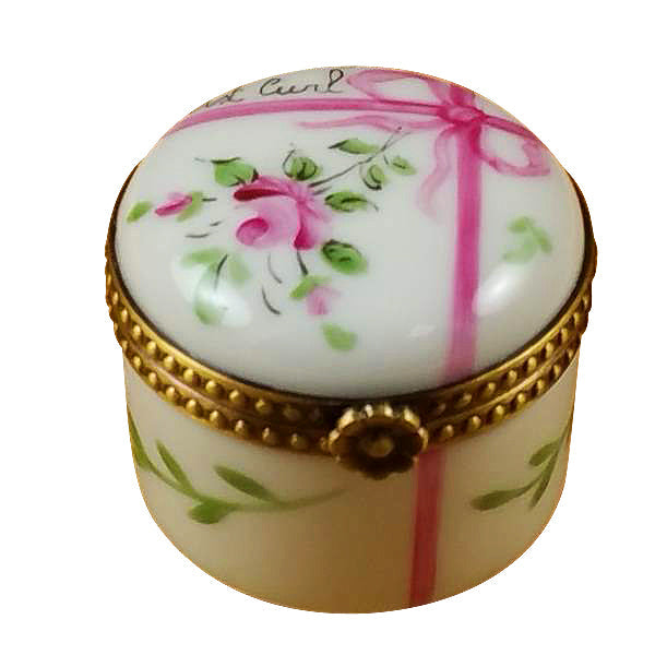 Round Pink First Curl Limoges Porcelain Box