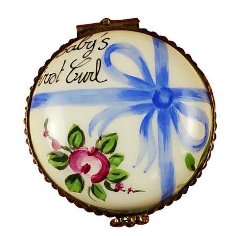 Round Blue First Curl Limoges Porcelain Box