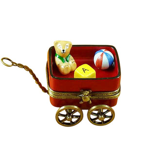 Red Wagon with Bear Limoges Porcelain Box