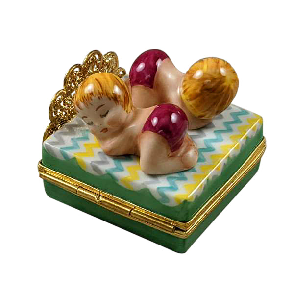 Twin Girls On Bed Limoges Porcelain Box