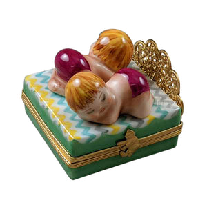 Twin Girls On Bed Limoges Porcelain Box