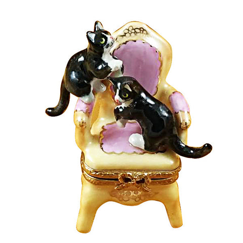 Pink Armchair with Two Cats Limoges Porcelain Box