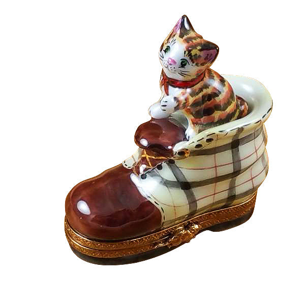 Cat in Burberry Boot Limoges Porcelain Box