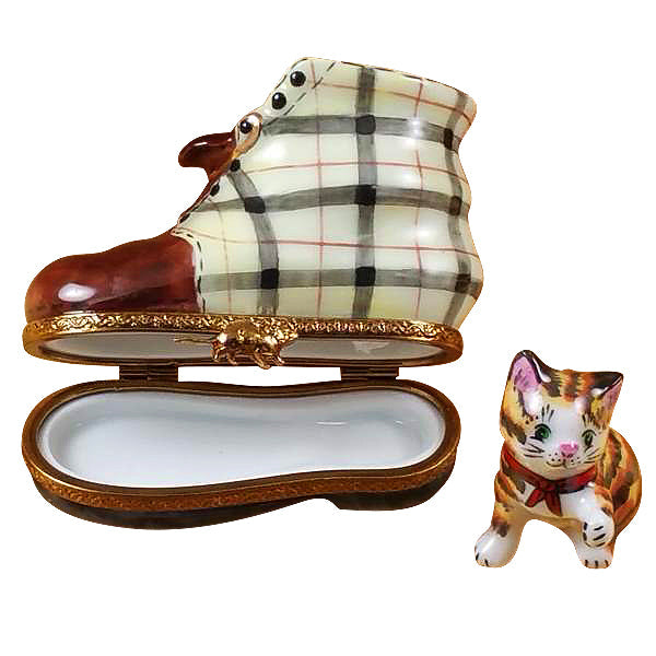 Cat in Burberry Boot Limoges Porcelain Box