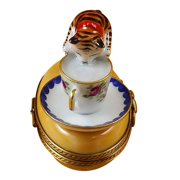 Cat with Milk Limoges Porcelain Box