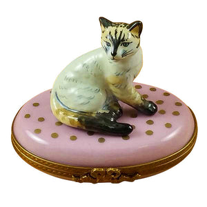 Cat on Pink Base Limoges Porcelain Box