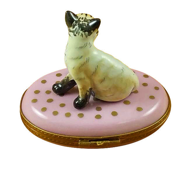 Cat on Pink Base Limoges Porcelain Box