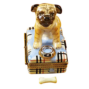 Pug with Spilt Water & Removable Bone Limoges Porcelain Box
