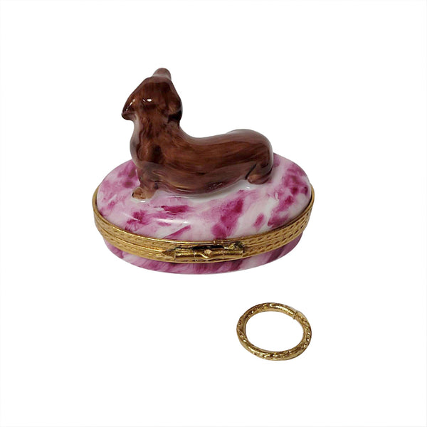 Dachshund with Removable Brass Dog Collar Limoges Porcelain Box
