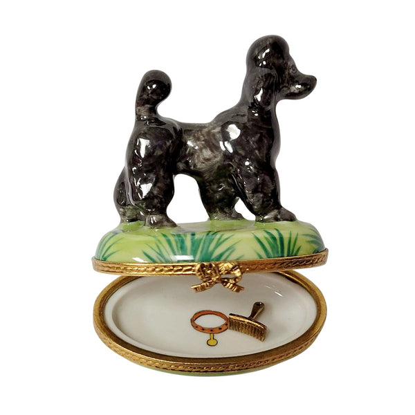 Black Poodle with Removable Grooming Tool Limoges Porcelain Box