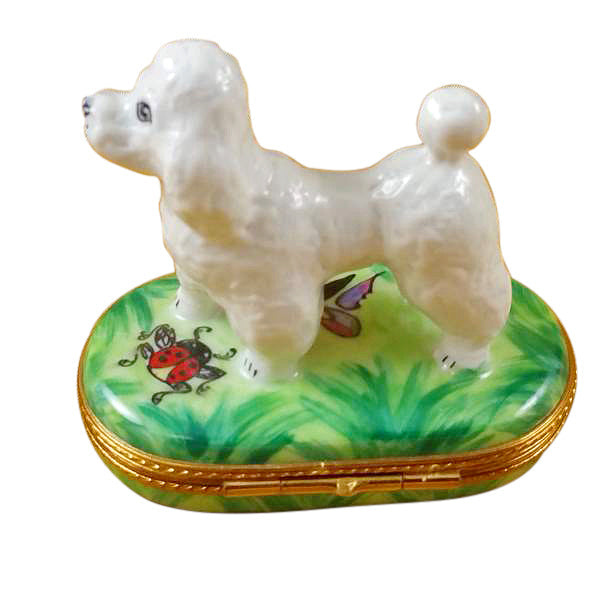 White Poodle Limoges Porcelain Box