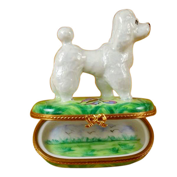 White Poodle Limoges Porcelain Box