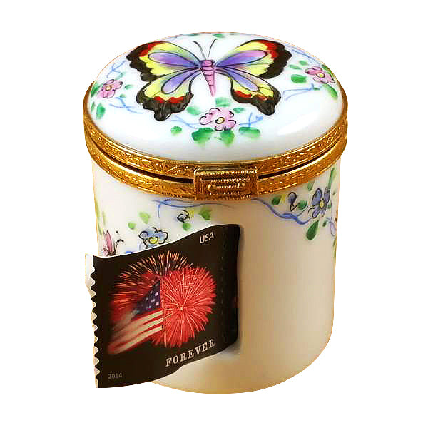 Butterfly Stamp Holder Limoges Porcelain Box
