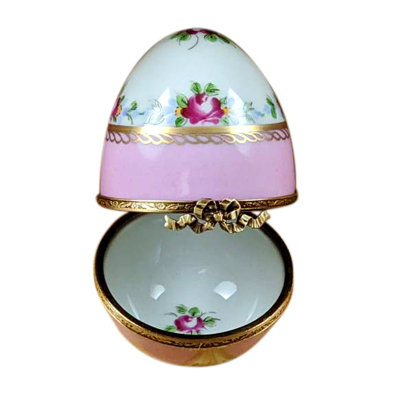 Pink Egg with Flowers Limoges Porcelain Box