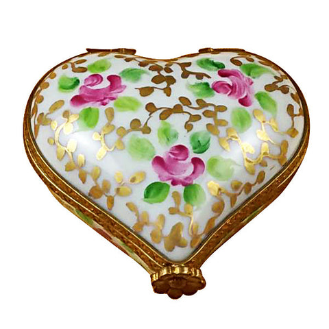 Heart Tapestry Rose Limoges Porcelain Box