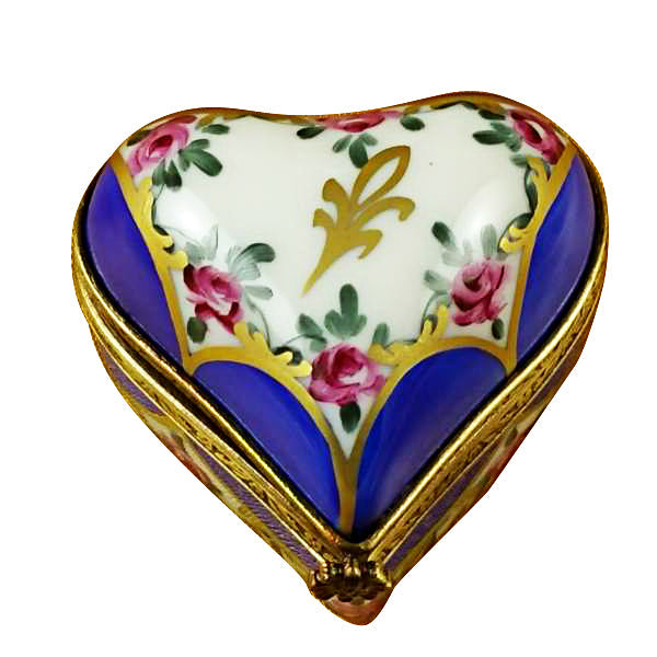Blue Heart with Flowers Limoges Box Limoges Porcelain Box