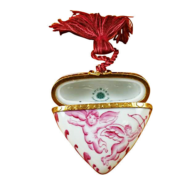 Heart Pink Angel with Tassel Limoges Porcelain Box